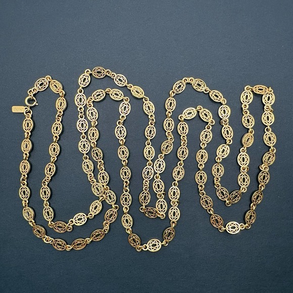Monet Jewelry - Vintage Monet Oval Filigree Link Gold Tone Chain Necklace 53" Long